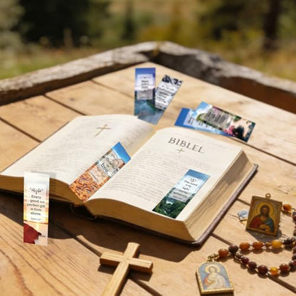 100 Pcs Christian Bookmarks, Religious Bible Verse Paper Bookmark Bulk for Women Man, Inspirational Scripture Scenery Book Mark Gift for Reading Lovers Church Accessories - color: Christian C