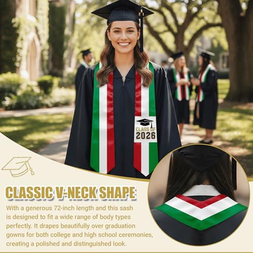 National Flag Graduation Stole Sash - 72" Long Unisex Honors Stole for Students - color: Italy