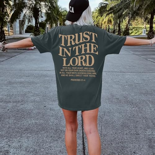 Trust in The Lord Christian Shirts God Faith Religious T Shirts Oversized Jesus Tshirt Women Bible Verse Tee Tops - color: Grey, size: Large