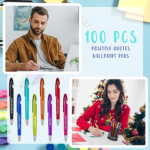 Lincia 100 Pcs Positive Theme Ballpoint Pens Bulk, Medium Point, Black Ink - style: Positive Theme