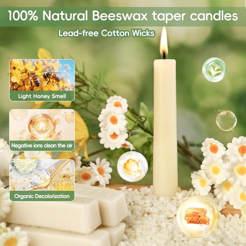 White Beeswax Taper Candles,Non-Toxic Bees Wax Candle for Home,8Inch,18Pack - color: White, size: 8 inch