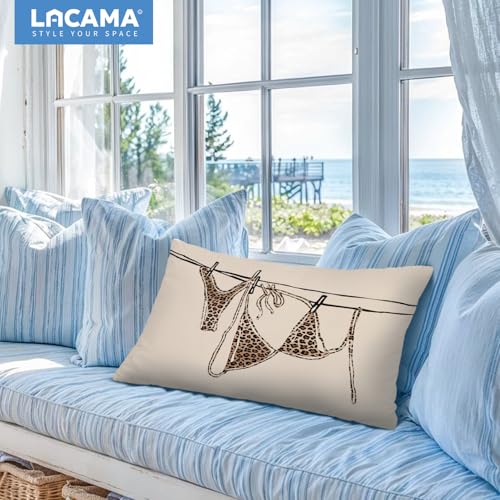 Lacama Coastal Leopard Print Throw Pillow Cover 12x20, Coastal Room Decor - color: Coast-bikini-leopard Print