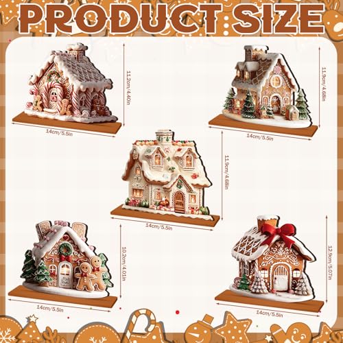 RattanView 5 Pcs Gingerbread Christmas Table Decor, Gingerbread Village Set - style: Gingerbread House