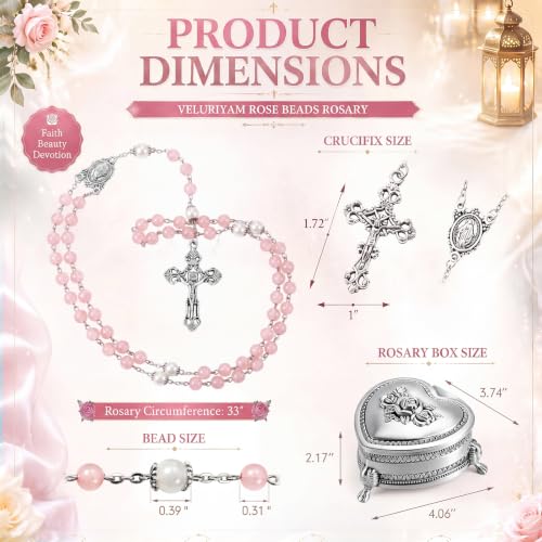 Liliaafar Catholic Handmade Rosary Necklace Beads Crucifix Cross Christian Set for Women Men Daily Decor Birthday First Communion Family Baptism Blessing Gift - color: Pink, style: Chalcedony Beads