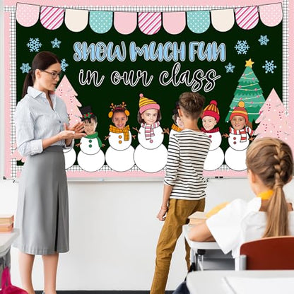 Winter Bulletin Board Decoration Set Xmas Tree Snowflakes Classroom Paper Cutouts Winter Snowman DIY Photo Bulletin Board Paper Decor for Christmas Holiday School Classroom Home Chalkboard Wall Decor - style: Snowman