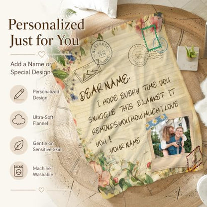 Personalized Blanket Gift for Wife, Custom Photo Living Room Throws - color: Green