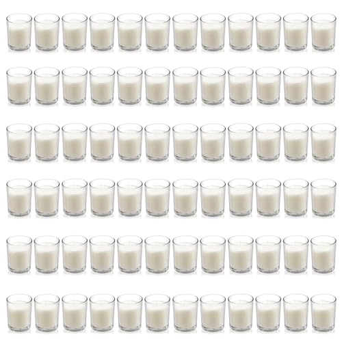 Housecret 72 Pack Warm White Unscented Clear Glass Filled Votive Candles. Hand Poured Wax Candle Ideal Gifts for Aromatherapy Spa Weddings Birthdays Holidays Party - size: 72 Pack