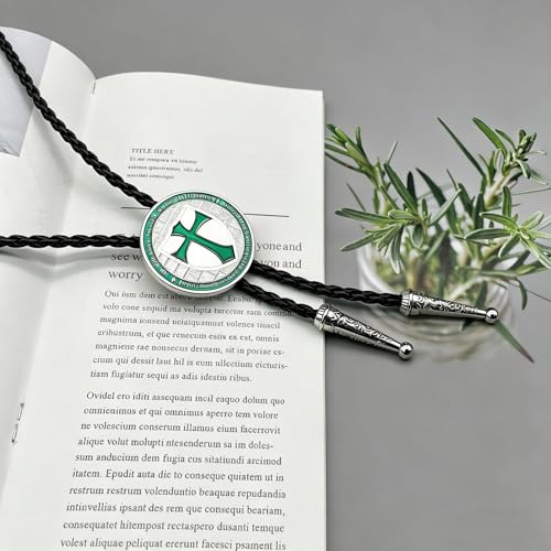 Fashionable Cross Bolo Tie Multi-Color Cross Shield Necktie - color: Green