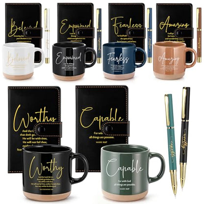 Potchen 18 Pcs Christian Church Gift 13oz Coffee Mug Journal Pen, Dark - color: Neutral Black, size: Bible