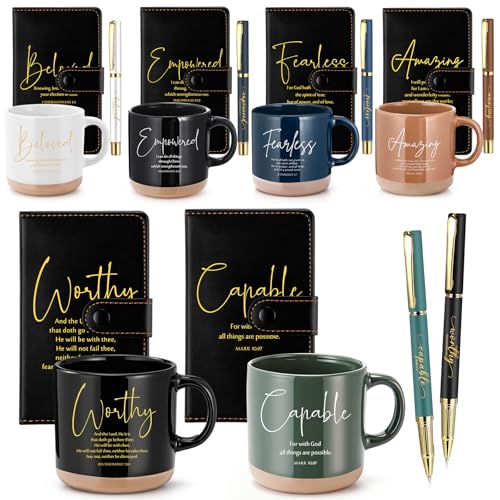 Potchen 18 Pcs Christian Church Gift 13oz Coffee Mug Journal Pen, Dark - color: Neutral Black, size: Bible