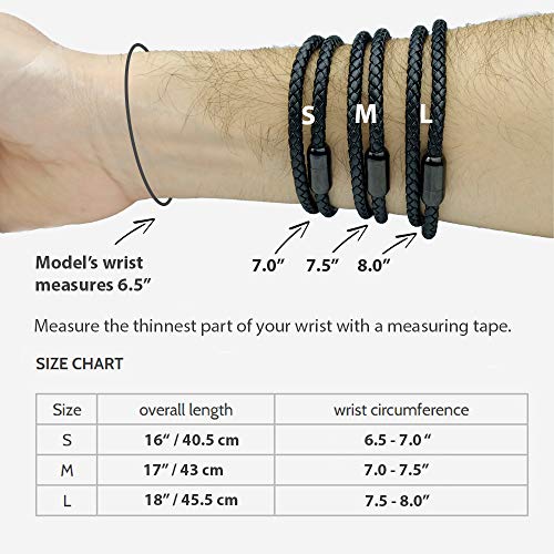 globi Leather Bracelet For Men | Genuine Wrap Braided Leather Cuff Bangle Bracelet with Magnetic Stainless Steel Clasp For Men/Women - color: White