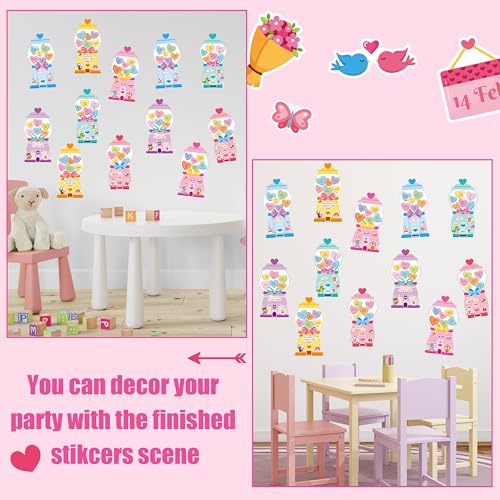 CY2SIDE Valentines Gumball Machine Stickers - 12 Sets of Valentine’s Day Conversation Heart Sticker Art Craft for Kids School Activities Make A Bubble Gum Machine Scene with Heart Bear Party Favors - style: Bubble gum machine