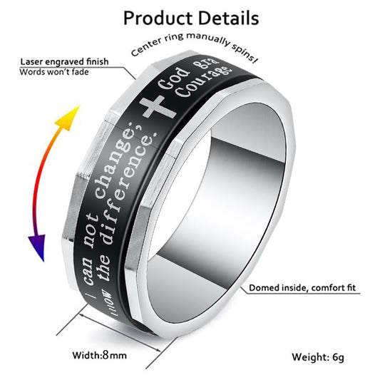 Serenity Prayer Spinner Ring - Titanium Steel Christian Faith Jewelry | Laser Engraved Courage Words, Rotatable Comfort Fit Band for Men Women