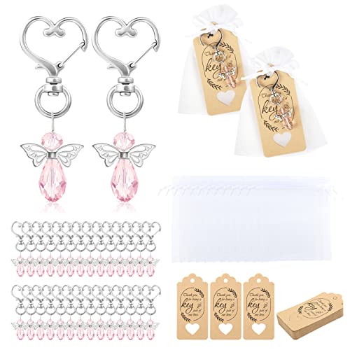 GWHOLE Angel Keychains with Organza Bags and Gift Tags, 30 Sets, Pink - style: 30 Set (Pink)