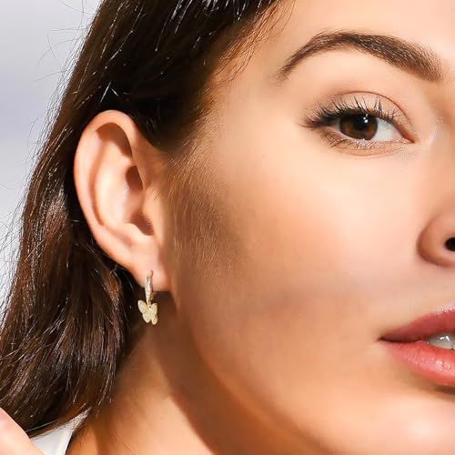 14K Gold Earring Cross Waterdrop Butterfly Heart Knot Earrings for Women Gold Silver Cross Leverback Drop Gold Silver Teardrop Hoop Dangle Earring White Gold Dangle Drop Earring - color: Gold-CZ Butterfly Leverback Earring