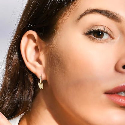 14K Gold Earring Cross Waterdrop Butterfly Heart Knot Earrings for Women Gold Silver Cross Leverback Drop Gold Silver Teardrop Hoop Dangle Earring White Gold Dangle Drop Earring - color: Gold-CZ Butterfly Leverback Earring