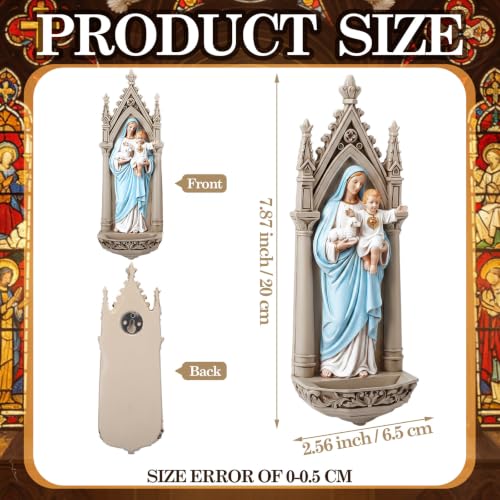 Yerliker Mary Statue and Child Holy Water Font Wall Plaque Renaissance Collection, 7.87" h, Resin Religious Gift, Inspirational Home Decor