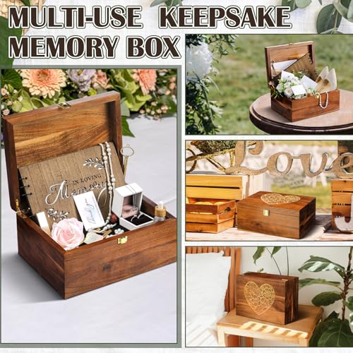 Threehoney Large Wooden Wedding Keepsake Box with Lid,Heart - style: Heart