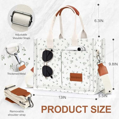 LHMTQVK Canvas Tote Bag for Women, Work & Bible Study Handbag - color: Gray Flower