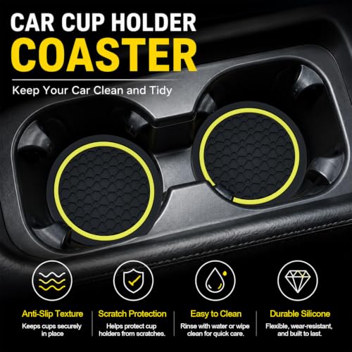 4PCS Car Cup Holder Coasters - 2.75 Inch Non-Slip Insert Water Bottle Holder Pads, Dustproof Automotive Interior Accessories Mat, Universal for Vehicles, Trucks, RVs (Yellow) - color: Yellow