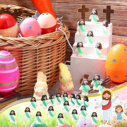 Bememo 100 Pcs Jesus Toys Original Design Mini Rubber Little Jesus Figurine to Hide and Seek Religious Party Favors Sunday School Craft Baptism Gifts for Easter Egg Stuffers(Green) - color: Green