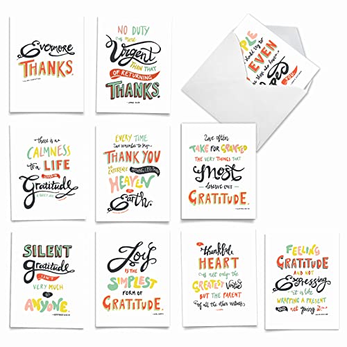 The Best Card Company - Variety Pack of 10 Assorted Blank All Occasions Notecards Box Set 4 x 5.12 Inch w/Envelopes Thank You, Men, Women (10 Designs, 1 Each) - Words of Appreciation M10019BK - style: Words of Appreciation