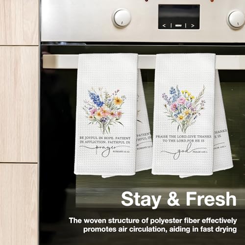 Christian Floral Kitchen Towels, Bible Verse Wildflower Decorative Tea and Dish Towels, Christian Gifts for Women Faith, Religious Decor Hand Towel for Bathroom, 16x24 Inch Set of 2