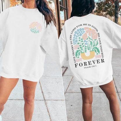 KEEVICI Women Christian Jesus Faith Sweatshirts Bible Verse Flower Floral Sweatshirt Religious God Graphic Oversized Hoodie - color: White, size: X-Large