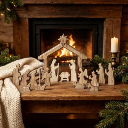 Glintoper Christmas Nativity Sets, 16pcs Wooden Nativity Scene Figurines - size: 16 PCS