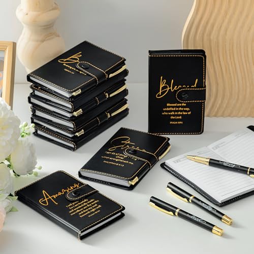 Spakon 10 Sets Christian Notebook with Pen Set, Bible Verse, Black - color: Black, size: Bible Verse