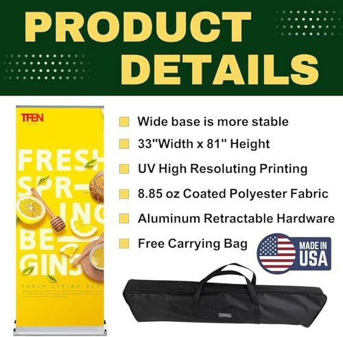 Custom Banner Pop up Banner Aluminum Deluxe Retractable Banner-Made in USA-33"x81" with Stand Roll up Banner for Business, Trade Shows, Stores, Advertising, Events - size: 33x81 Deluxe