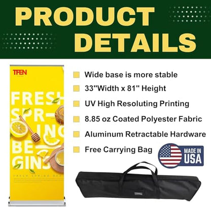 Custom Banner Pop up Banner Aluminum Deluxe Retractable Banner-Made in USA-33"x81" with Stand Roll up Banner for Business, Trade Shows, Stores, Advertising, Events - size: 33x81 Deluxe