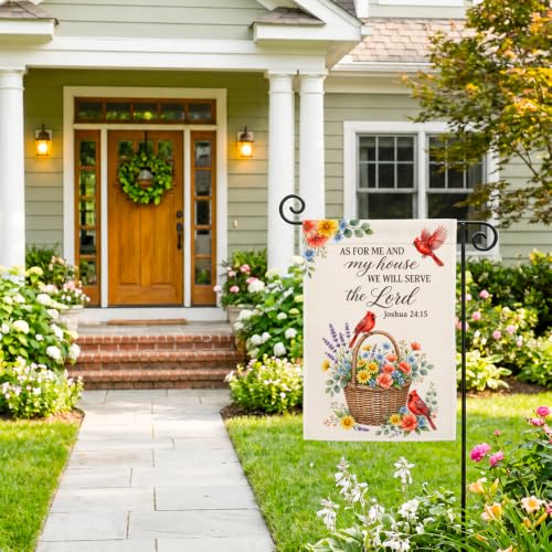 As for Me and My House Serve the Lord Joshua 24:15 Garden Flag - color: Red, Yellow, Purple, Green, Cream