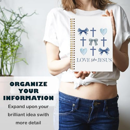 BearCake Love Like Jesus Christian Notebook Journal, Christian Gifts for Women, Blue Coquette Bow Cross Prayer Journal for Woman, Bible Journaling Hardcover Spiral Notebook 5.5x8.3 - color: white Bible-love like jesus