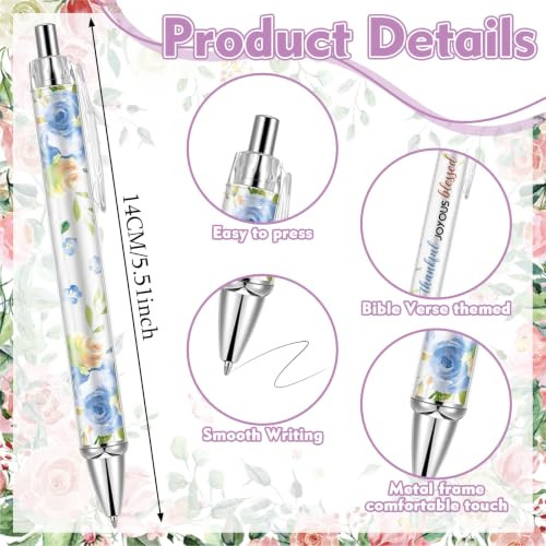 30 Pcs Christian Pens Religious Ballpoint Pen Inspirational Quotes Bible Verse Pens Christian Gifts for Women Sunday School Church Coworker Office Supplies - style: Bibleflower