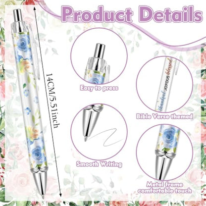 30 Pcs Christian Pens Religious Ballpoint Pen Inspirational Quotes Bible Verse Pens Christian Gifts for Women Sunday School Church Coworker Office Supplies - style: Bibleflower