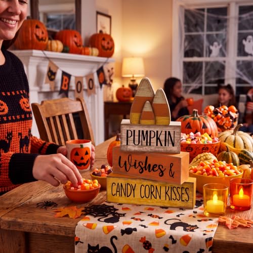 Lineshading 4 Pcs Fall Decoration For Home Wooden Candy Corn Stacked Blocks - style: Candy Corn