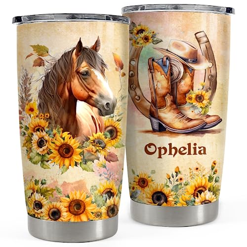 SANDJEST Personalized Horse Watercolor Tumbler 20oz 30oz Insulated Tumblers with Lid Coffee Travel Mug Cup for Women Girls Horse Gifts Equestrian Gift for Birthday - color: Horse