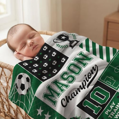 Personalized Soccer Baby Blanket, Custom Football Baby Blanket - color: Green #9