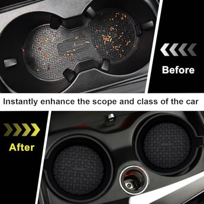 Ohleats 2 PCS Car Cup Coaster, 2.75 Inch Silicone Non-Slip Auto Cup Holder Insert Coasters, Universal Recessed Drink Cup Mat for Most Vehicles, Interior Decor Car Accessories (Black)