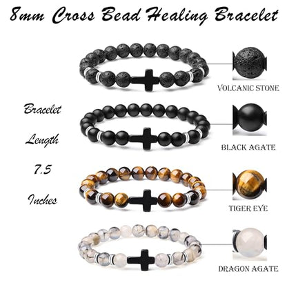 Mens Beaded Bracelets, 8MM Beaded Bracelets for Men, Natural Tiger Eye Bead Bracelet, Stretch Elastic Beads Bracelets for Men - color: Volcanic black yellow dragon