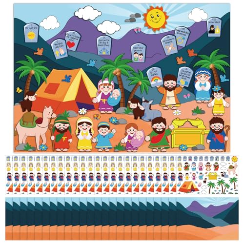 Sabary 24 Sets Ten Commandments Cards Stickers, DIY Religious Craft Kit - style: Ten Commandments