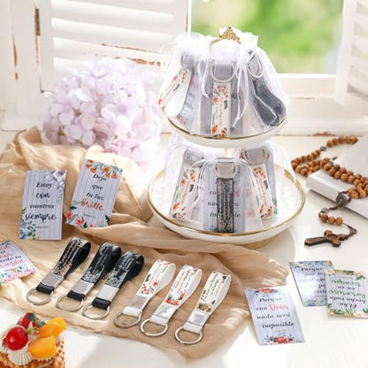 Jetec 60 Pcs Christian Keychain & Bookmark - Religious Bible Verse Gift Set with Bag for Christmas Party Favors Donation - style: Spanish Theme