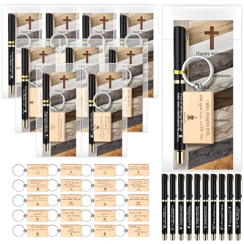 Spakon 20 Sets Christian Gifts Bulk, Scripture Keychain Pen Bookmark Set
