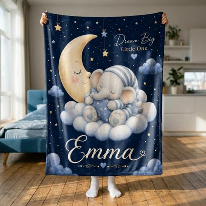 Personalized Baby Blanket With Name, Custom Baby Blankets Gift for Boy Girl - color: Night Navy, size: Elephant