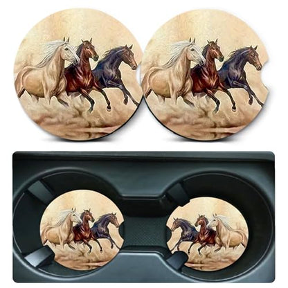 2 Pack Horse Car Cup Holder Coasters Universal Neoprene Coasters - color: Horse