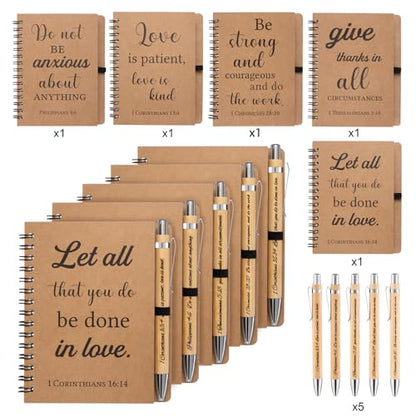 10 Pcs/5 Set of Christian Gifts Spiral Notebooks Bulk Journals with Christian Pens Prayer Journal for Women and Men, Father Day Gifts for Church Members, Bible Study Groups & Religious Families,Small Notepad (4.33" x 5.43") - size: 5 Set