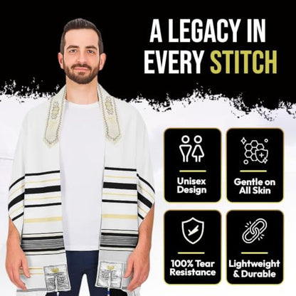 Holy Land Market Messianic Christian Shawl/Tallit - The Messiah Tallit (72 x 22 Inches) - color: Black