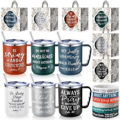 Patelai 18 Pcs 17 oz Christian Mug with Lid Straw Bible Verse Classic - style: Classic