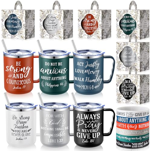 Patelai 18 Pcs 17 oz Christian Mug with Lid Straw Bible Verse Classic - style: Classic